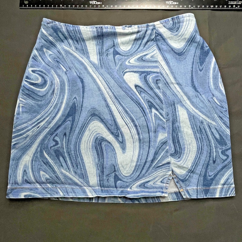 Wild Fable Denim Mini Skirt Womens 6 Blue Marble Swirl Print Y2K Festival Skirt